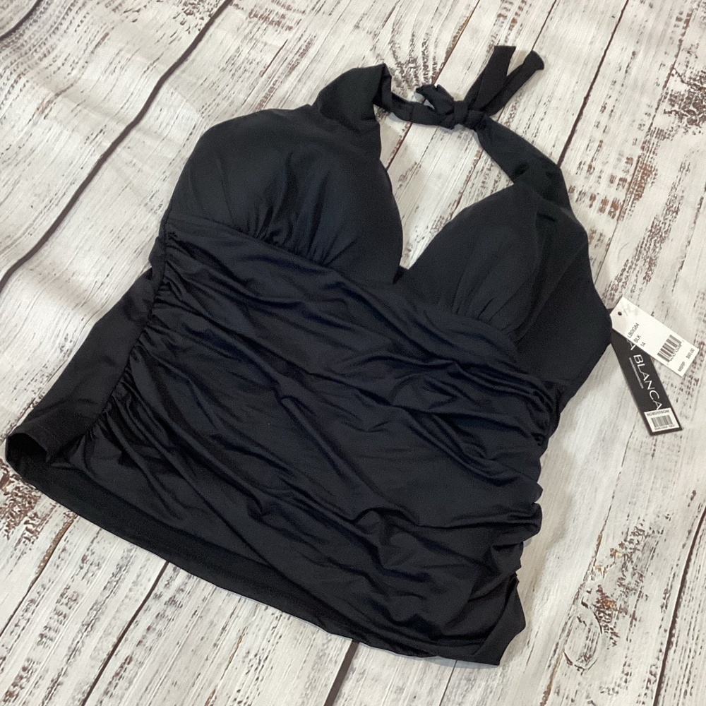 346. La Blanca Black Halter Tankini Top NWT Size 14